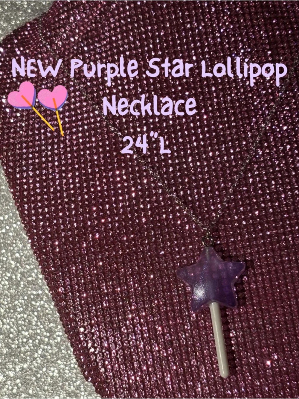 Purple Star Lollipop Candy Necklace Sterling Silver 925 Kawaii Kandi Y2K Egirl
